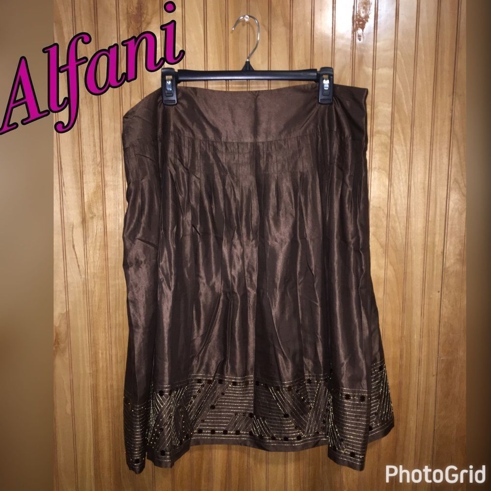 Alfani Brown Sequin Embellished Skirt Sz 16